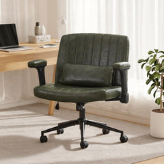 SAMERY Criss Cross Chair with Wheels Adjustable Flip-Up Arms, Wide Cross Legged Office Desk Vanity Chair Height Adjustable Swivel for Home Office Vanity Computer Task (Brown, with Armrests)