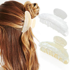 CAKURE Acrylic Claw Clips Pink Hair Clips Cute Hair Claw Barrettes Medium Nonslip Hair Claw Hair Accessories for Women and Girls (Pack of 2) (b-white&lake blue)