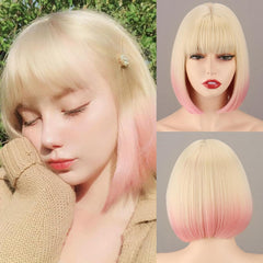 WERD Black Short Bob Wig,Straight Black Bob Wig with bangs, 10 inch Straight Bob Bangs Wig for Women Natural Looking for Daily Use