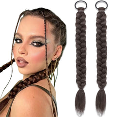 2Pcs Braided Ponytail Extensions with Hair Ties Soft Synthetic Hair Pieces for Women Girls Daily Wear 16 Inch ( Light brown)