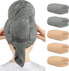 HOMEXCEL 5 Pack Microfiber Hair Towels - 40 x 20 inches Super Soft, Fast Drying Turbans for Long, Thick, Curly Hair - Anti Frizz Wrap with Elastic Strap