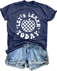 ASTANFY Let's Learn Today Teacher Shirts Women Back to School Teacher Life T-Shirt Teacher Gift Casual Graphic Tees