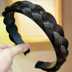 Headband 4 Strands Synthetic Hair Plaited Headband Braid Braided With Teeth Hair Band Beauty accessory Stretch Braid Headbands Hairpiece for Women (Black)