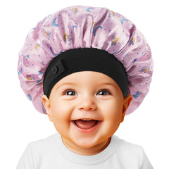 Kids Bonnet, Soft Silk Satin Bonnet for Girls Boys, Double Layer & Wide Elastic Band Kids Sleeping Cap, Adjustable Night Hat for Child Natural Hair Curly Hair (Blue Spaceship)