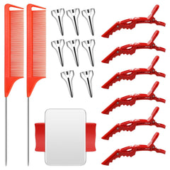 17 Piece Hair Tool Set - Sectioning Rings, Metal Combs, Clips and Magnetic Wrist Pin Holder for Braiding (Black)