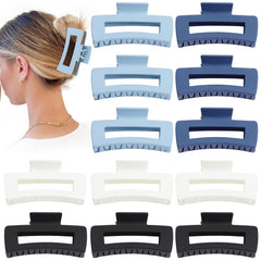 Hair Clip - Claw, 4.1 Inch Extra Large for Thick, Long, Curly Hair, 12 Pcs, 12 Rubber Paint and Plastic Materials, Non-Slip Design, Women and Girls Hair Accessories - Multicolor