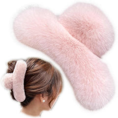 YOYLMAL Large Faux Fur Hair Claw Clip for Women, 5.1 Inches Winter Fluffy Fuzzy Hair Clips, Nonslip Strong Hold Furry Big Jaw Clamp for Thick Long Hair (Coffee)