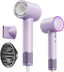 Zibtes Plasma Ionic Hair Dryer & Blow Dryer, High-Speed Brushless Motor 110,000 RPM, Negative Ions for Fast Drying & Frizz Control, Low-Noise, Magnetic Nozzle & Diffuser, Portable Home/Travel (Grey)