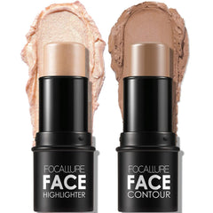 FOCALLURE 2 Pcs Mineral Cream Contour Stick,Moisturize Highlighter and Bronzer Pen,Non Stick Face Brightens & Shades Pencil,Long Lasting & Smooth Gliding Face Illuminator Makeup,24+11