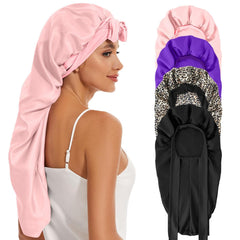Long Bonnet for Braids & Curly Hair, Silk Satin Bonnet for Sleeping, Extra Large Bonnets for Women Braid (Black Pink)