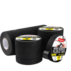 Self-Fusing Wire Harness Tape and Harness Wrap - Fabric Tape, Heat Resistant for Automotive Wiring Harness, Wire Loom Protection with Anti-Abrasion & Noise Reduction (1 Inch x 50 Ft, 5 Rolls, Black)