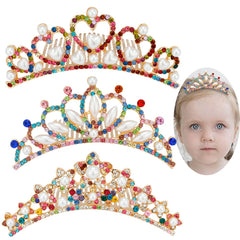 ANBALA Small Tiara Crown with Hair Comb, 3 Pack Mini Tiara Crown Princess Crystal Shiny Hair Accessories for 2 3 4 5 6 7 8 9 Years Girls Hair Dectoration Styling Cute Hair Accessories (3 Styles)