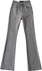 Women's Mid Waist Flare Jeans Zipper Fly Long Length Slim Fit Casual Denim Pants
