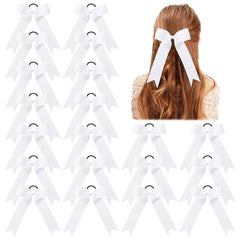 20 PCS 8 Inch Cheer Hair Bows Large Cheerleading Big Hair Bows with Ponytail Holder Hand-made Grosgrain Ribbon Hair Accessories for Teen Girls (White)