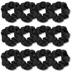 IVARYSS Scrunchies for Hair Sleep, Premium Satin Soft Than Silk for Women Curly Hair, Cute Bands Ties for Girls Thin | Thick Hair Styling, 12 Pack, Black