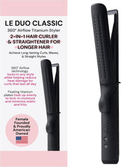 L'ANGE HAIR Le Duo Standard 360° Airflow Styler | 2-in-1 Curling Wand & Titanium Flat Iron Hair Straightener | Professional Hair Curler with Cooling Air Vents | Dual Voltage & Adjustable Temp (Blush)