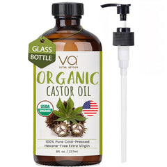 Pure Castor Oil Organic Cold Pressed Unrefined Glass Bottle-USDA Certified for Castor Oil Pack Wrap for Face,Hair Growth,Eyelashes,Eyebrows-16oz