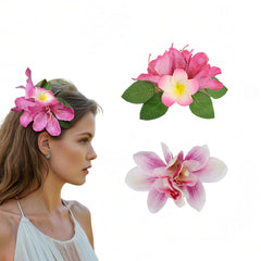 Flower Hair Clips for Women, Pink Orchid Flower Hairpins, Hawaiian Hair Accessories, Tropical Floral Barrettes for Luau Beach Vacations, Bridal Wedding Hair Pieces for Bride Parties