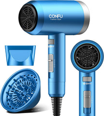 CONFU Ionic Blow Dryer 1600W, Portable Lightweight Fast Drying Negative Ion Hairdryer Blowdryer, 3 Heat Settings & Infinity Speed, with Diffuser and Concentrator Nozzle for Home & Travel