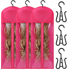 3PCS Hair Extension Holder Wig Storage Bags with Hanger Wig Holder for Multiple Wigs Hanger Dust-proof Storage Organizer with Hook Hair Extensions, wigs & accessories (Black)