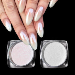 Pretty Diva Pearl Chrome Nail Powder - 2 colors White & Pink Pearl Chrome Powder for Nails, Magic White Pearl Nails Chrome Powder Pink Aurora iridescent Chrome Nails Pigment