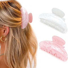 Acrylic Claw Clips Pink Medium Hair Claw Cute Hair Clips Hair Accessories for Women and Girls (2 PCS) (Pink+White)