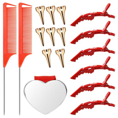 Hair Parting Tools Set, 17 Pieces Including Hair Parting Rings, Sectioning Clips, Rat Tail Combs, Magnetic Wrist Pin Holder for Braiding (Purple)
