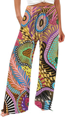 Floral Print Pants for Women High Waisted Business Work Casual Wide Leg Linen Pants Loose Flowy Summer Beach Trousers