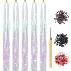 Hair Tinsel Kit with Tools 48 Inch 1200 Strands Colorful Tinsel Hair Extensions Fairy Hair Tinsel Kit Heat Resistant Sparkling Glitter Tensile Hair Accessories for Girls Women Kids