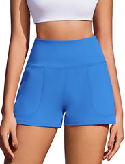 PINSPARK Workout Shorts Women Wide Leg Athletic Shorts High Waisted Yoga Shorts Tummy Control Gym Short with Pockets