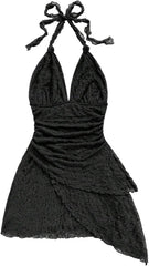 SOLY HUX Women's Sexy Tie Dye Print Halter V Neck Mini Dress Retro Backless Fitted Bodycon Dresses