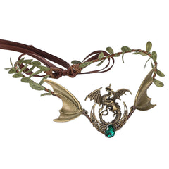 Renaissance Black Dragon Elf Fairy Crown - Moon V-shape Headpiece with Crystal Elven Gothic Dark Leaf Tiara Woodland Witch Headband Women Men Cosplay Wedding Accessories
