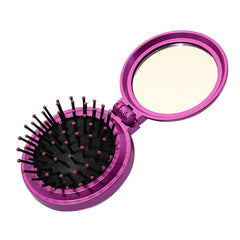 1st Choice Folding Hair Brush with Mirror,Round Mini Compact Massage Comb for Purse/Pocket,Travel Size for Girls and Women (Black)