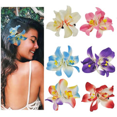 Generic 6 Colors Artificial Flower Hair Clips, Bohemian Flower Hairpin Hawaiian Hairpin for Seaside Holiday, 3.5 Inch Bridal Hair Bobby Pins Headwear for Women Girls(Twin Flowers)