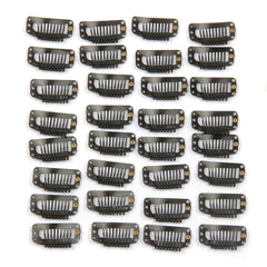 20pcs Metal Snap Clips for Hair Extensions DIY Clip in on Hair Extension Wigs 9 Teeth 32mm 1.2g/pc Black Brown Beige Color (Light Brown)
