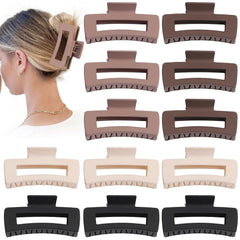 Hair Clip - Claw, 4.1 Inch Extra Large for Thick, Long, Curly Hair, 12 Pcs, 12 Rubber Paint and Plastic Materials, Non-Slip Design, Women and Girls Hair Accessories - Multicolor
