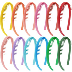 Duufin 12 Pieces Plastic Zig Zag Headbands with Teeth Sharks Tooth Headband Wave Teeth Comb Headband Non-slip Colorful Teech Headbands for Girls and Women