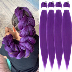 Purple Braiding Hair Pre-Stretched Yaik Straight 4 Packs Colored Synthetic Long Purple Hair Extensions Crochet Braids 90g/Pack 26 Inch