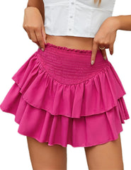 Avidlove Womens High Waist Ruffle Flowy Mini Skirts Casual Boho Layered Pleated Beach Short Skirt