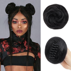 Space Buns Hair Piece 2 Pack Fake Bun Extension for Women Claw Clip Messy Bun Hair Pieces for Updos Natural Mini Bun Hairpieces Cosplay Priness Leia Buns (Cool Brown)