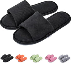 Women's Open Toe House Slippers – Breathable Waffle Fabric, Memory Foam Cushioning, Slip-On Summer Indoor Slippers, Non-Slip TPR Sole, Easy Care