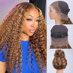 26 Inch Highlight Ombre Hidden Strap 360 Glueless Wigs Human Hair 360 HD Honey Blonde 4/27 Human Hair Wig With Drawstring Pre Plucked Pre Bleached 180 Density