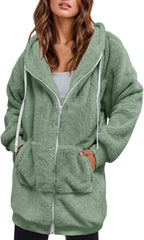Womens Oversized Sherpa Jackets Trendy Zip up Long Sleeve Fuzzy Fleece Tunic Sweatshirt Casual Lightweight Cozy Coats