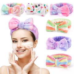 UMIKU 8 Pack Spa Headband for Women Facial Makeup Headband Soft Coral Fleece Christmas Stocking Stuffers Bow Hair Band Head Wraps for Washing Face Mask Spa Gifts For Women Gifts Basket