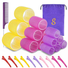 Self grip hair roller set,18 pcs,Hair rollers with hair roller clips and comb,Salon hairdressing curlers,DIY Hair Styles, Sungenol 3 Sizes Rose red Hair Rollers in 1 set