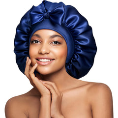22 Momme 100% Real Mulberry Silk Bonnet for Sleeping Women, Large Hair Care Bonnet for Long Curly Hair, Double Layer Silk Wrap with Soft Elastic Band, Non-Slip Sleep Cap, Pink