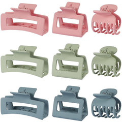 Medium Claw Hair Clips Set for Women - 3 Styles, 9 pcs Rectangle Clips for Thick Hair, Square Clips for Thin Hair - Brown