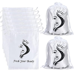 6PK Satin Wig Bags with Drawstring - Silk Hair Storage Bags for Multiple Wigs, Bundles, Extensions (Pink)