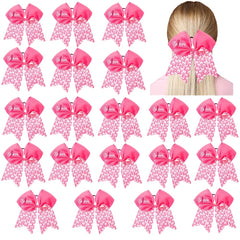 20 Pieces 7 Inch Breast Cancer Awareness Cheer Bows Pink Ribbon Hair Band Elastic Scrunchies Cheerleading with Hair Band Hair Accessories for Teens Women (Believe)