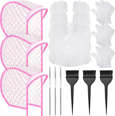 3 Sets Hair Coloring Kit, Includes PVC Hair Coloring Caps with Styling Tools, Disposable Dye Shawl, Gloves, Brushes for Dyeing(Blue)